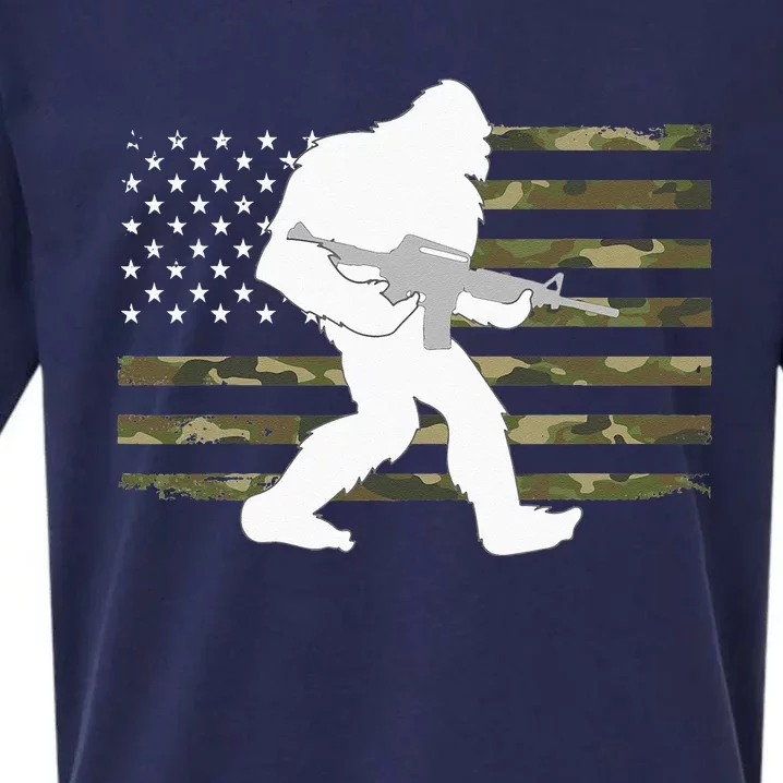 Bigfoot Gun Owner Camo US American Flag Sasquatch AR15 Rifle Sueded Cloud Jersey T-Shirt