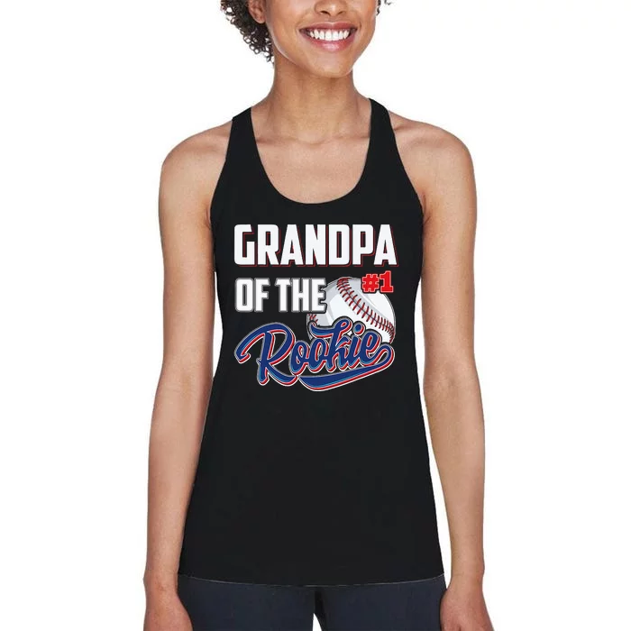 Baseball Grandpa of Rookie 1 Years old Team 1st Birthday Women's Racerback Tank