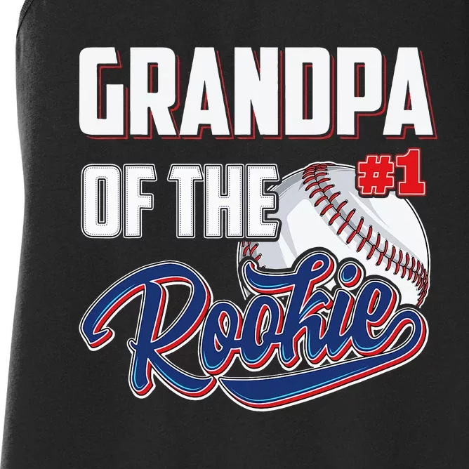 Baseball Grandpa of Rookie 1 Years old Team 1st Birthday Women's Racerback Tank