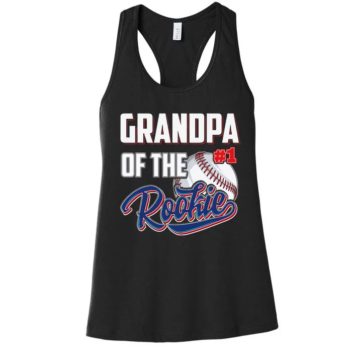 Baseball Grandpa of Rookie 1 Years old Team 1st Birthday Women's Racerback Tank