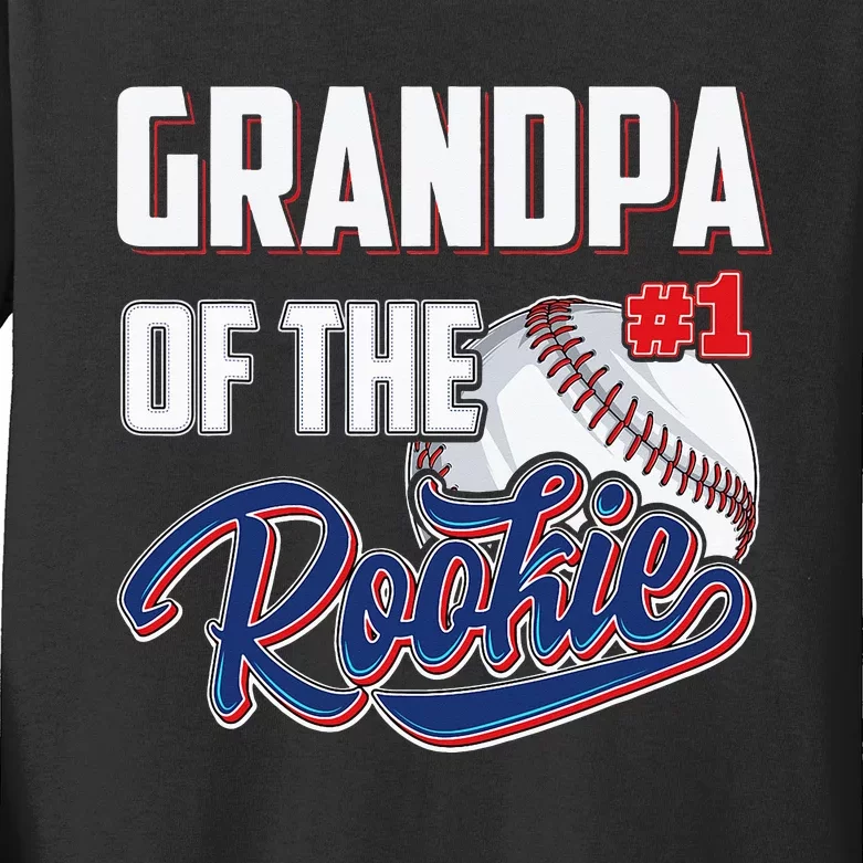 Baseball Grandpa of Rookie 1 Years old Team 1st Birthday Kids Long Sleeve Shirt