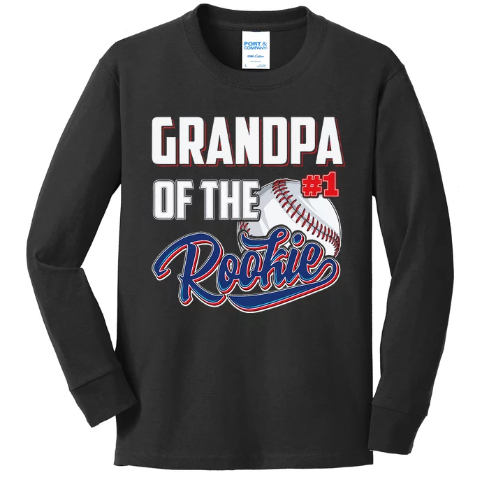 Baseball Grandpa of Rookie 1 Years old Team 1st Birthday Kids Long Sleeve Shirt