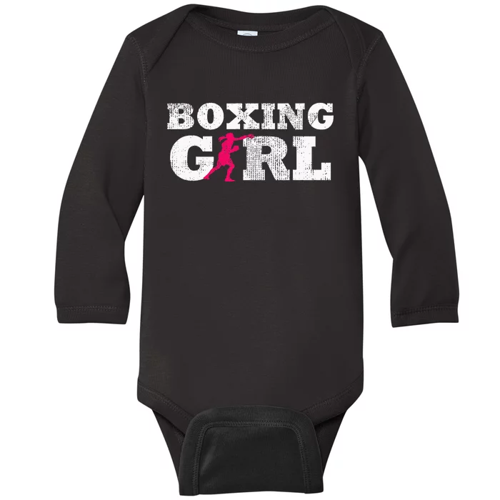 Boxing Girl Player Silhouette Sport Baby Long Sleeve Bodysuit