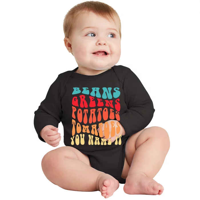 Beans Greens Potatoes Tomatoes  Love Thanksgiving Food Baby Long Sleeve Bodysuit