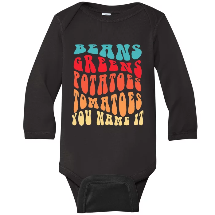 Beans Greens Potatoes Tomatoes  Love Thanksgiving Food Baby Long Sleeve Bodysuit