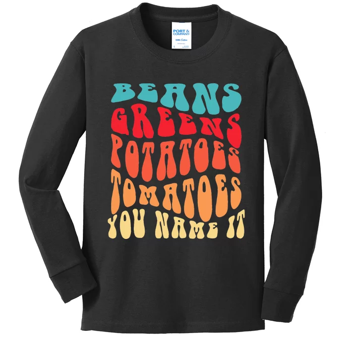 Beans Greens Potatoes Tomatoes  Love Thanksgiving Food Kids Long Sleeve Shirt