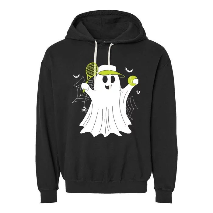 Boo Ghost Playing Tennis Funny Halloween Tennis Costume Garment-Dyed Fleece Hoodie