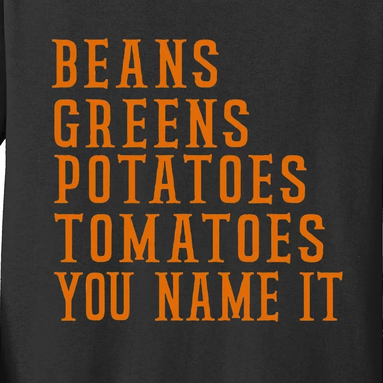 Beans Greens Potatoes Tomatoes  Love Thanksgiving Food Kids Long Sleeve Shirt