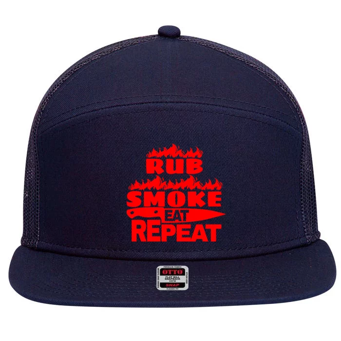 Bbq Gift Print Grilling Rub Smoke Eat Repeat Gift 7 Panel Mesh Trucker Snapback Hat