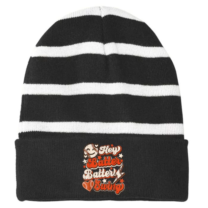 Baseball Game Player Funny Hey Batter Batter Swing Striped Beanie with Solid Band