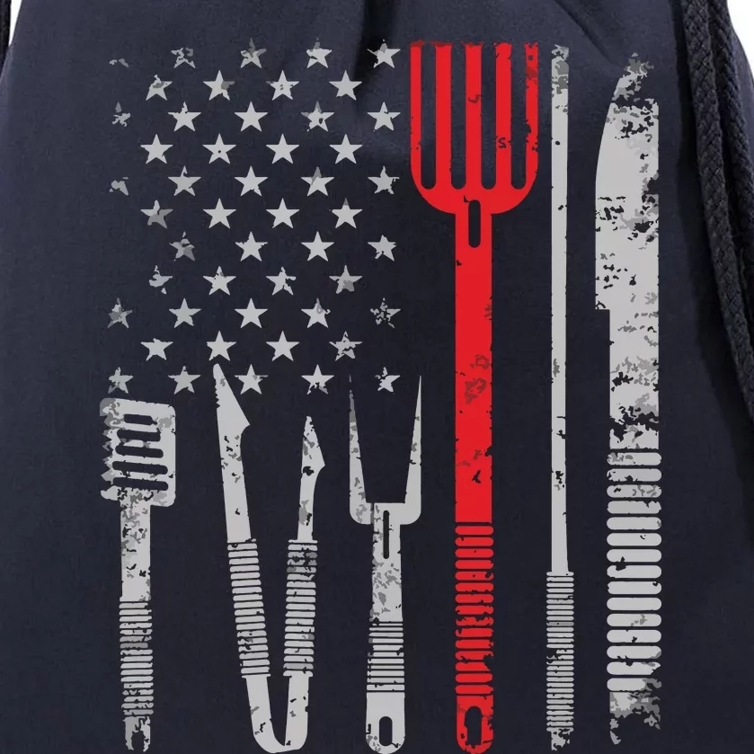 BBQ Grill Pork With 4th July USA Flag Cooking Chef T Drawstring Bag