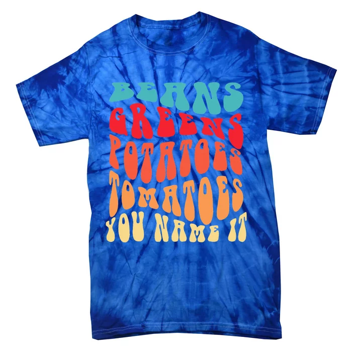 Beans Greens Potatoes Tomatoes Love Thanksgiving Food Tie-Dye T-Shirt