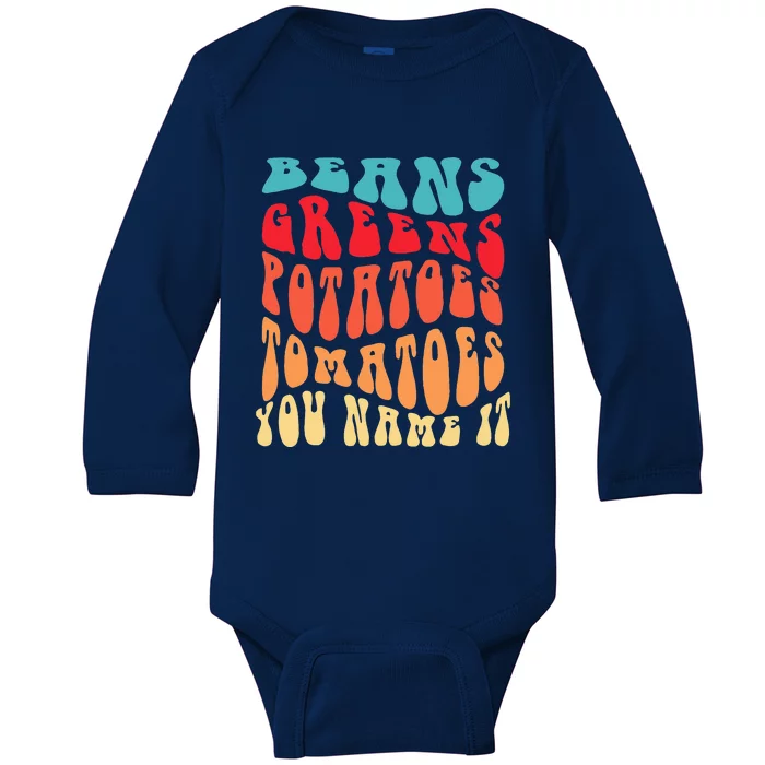 Beans Greens Potatoes Tomatoes Love Thanksgiving Food Baby Long Sleeve Bodysuit