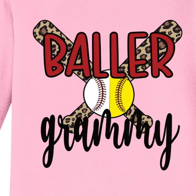 Baller Grammy Proud Baseball Softball Grammy Grandma Gift Baby Long Sleeve Bodysuit