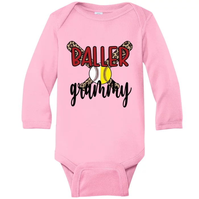 Baller Grammy Proud Baseball Softball Grammy Grandma Gift Baby Long Sleeve Bodysuit