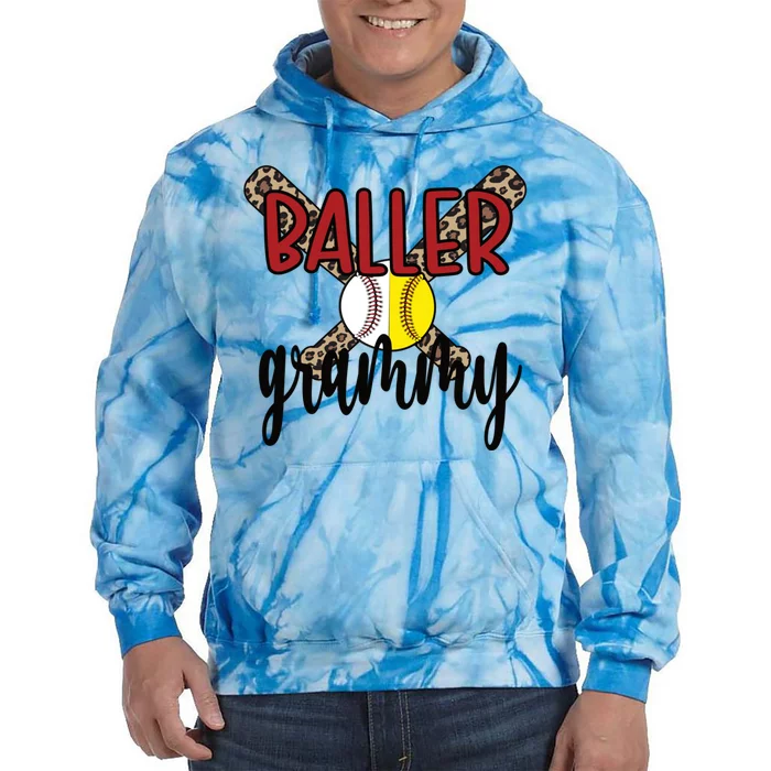 Baller Grammy Proud Baseball Softball Grammy Grandma Gift Tie Dye Hoodie