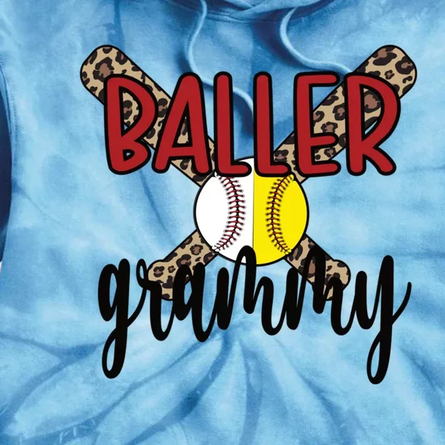 Baller Grammy Proud Baseball Softball Grammy Grandma Gift Tie Dye Hoodie