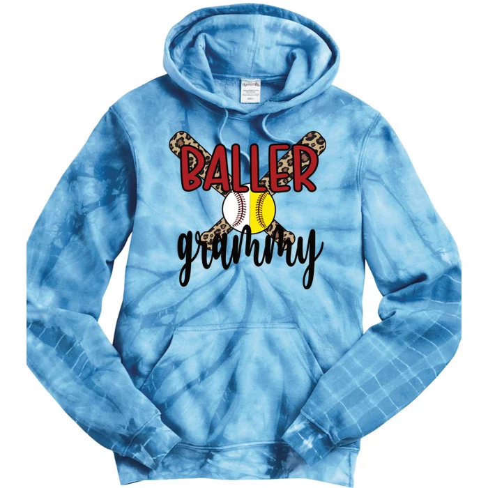 Baller Grammy Proud Baseball Softball Grammy Grandma Gift Tie Dye Hoodie