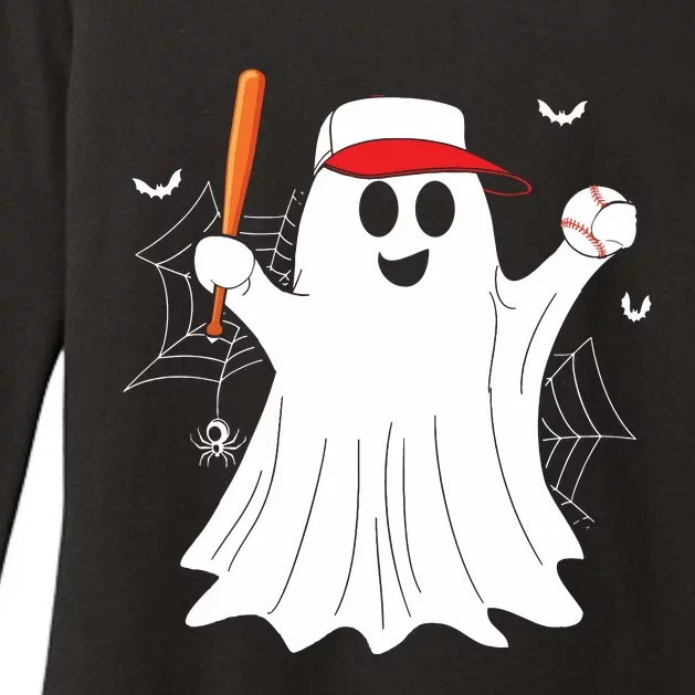 Boo Ghost Playing Baseball Funny Halloween Baseball Costume Womens CVC Long Sleeve Shirt