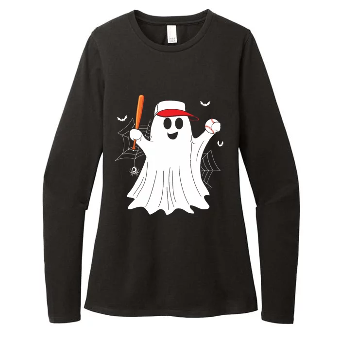 Boo Ghost Playing Baseball Funny Halloween Baseball Costume Womens CVC Long Sleeve Shirt