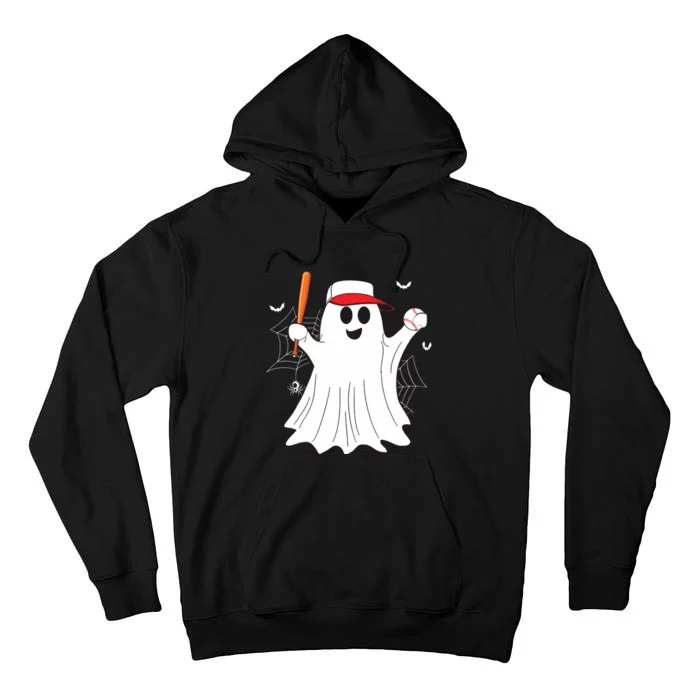 Boo Ghost Playing Baseball Funny Halloween Baseball Costume Tall Hoodie