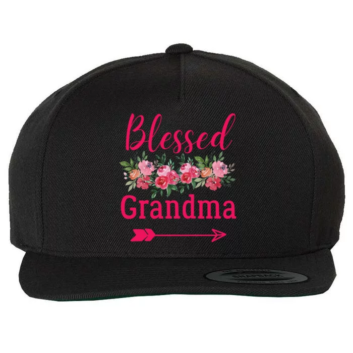 Blessed Grandma Pink Watercolor Flower Bouquet Funny Gift Wool Snapback Cap