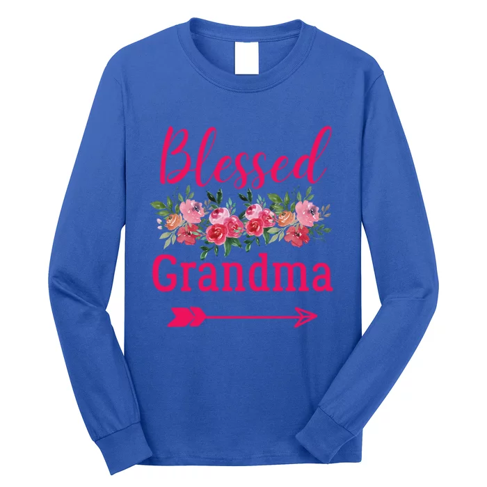 Blessed Grandma Pink Watercolor Flower Bouquet Funny Gift Long Sleeve Shirt