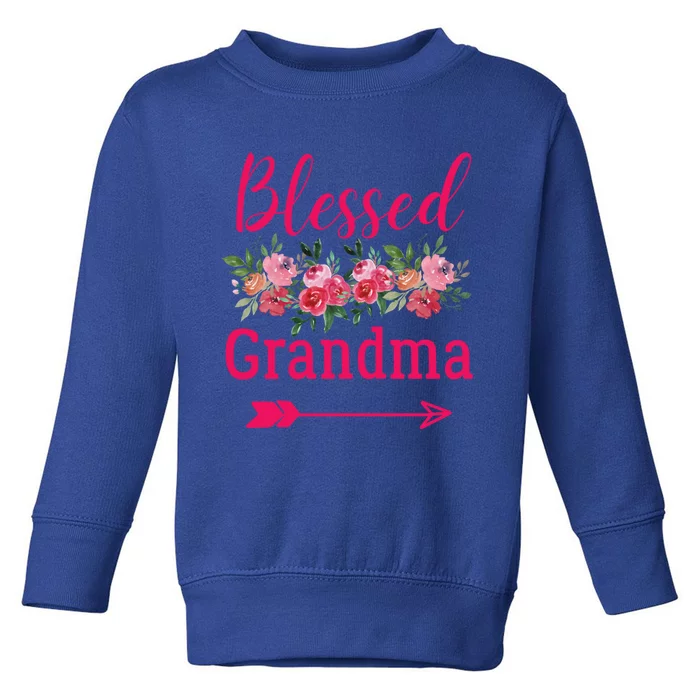 Blessed Grandma Pink Watercolor Flower Bouquet Funny Gift Toddler Sweatshirt