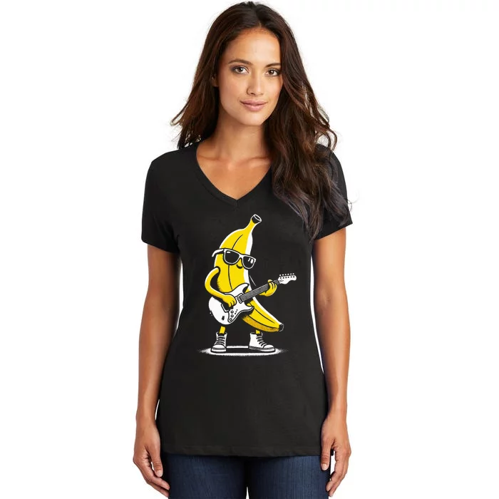 Banana Guitar Rock Music Concert Band Women's V-Neck T-Shirt