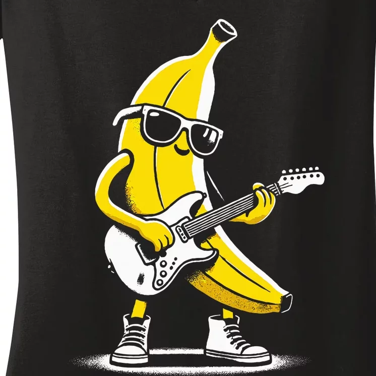 Banana Guitar Rock Music Concert Band Women's V-Neck T-Shirt