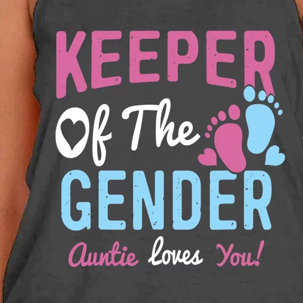 Baby Gender Reveal Keeper Of The Gender Auntie Loves You Women's Knotted Racerback Tank