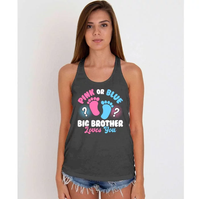 Baby Gender Reveal Party Pink Or Blue Big Brother Loves You Cute Gift Women's Knotted Racerback Tank