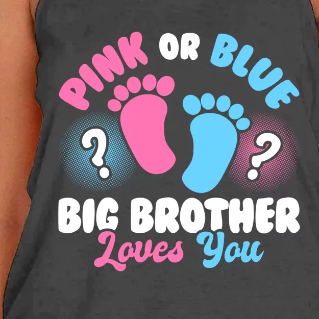 Baby Gender Reveal Party Pink Or Blue Big Brother Loves You Cute Gift Women's Knotted Racerback Tank