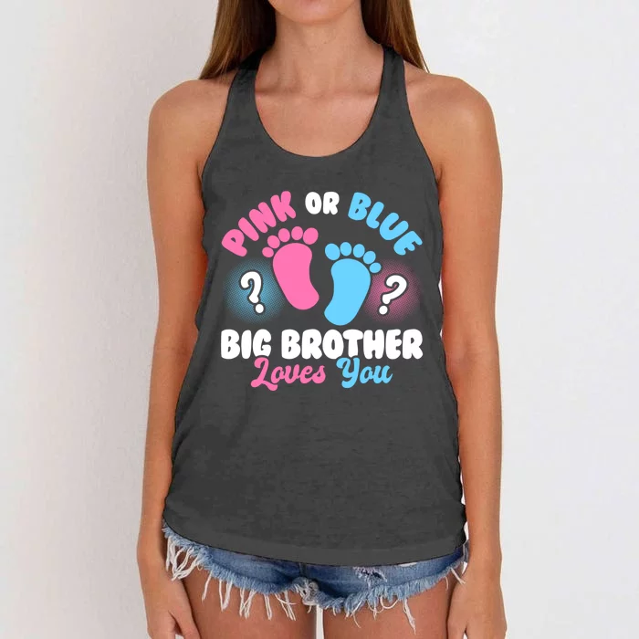 Baby Gender Reveal Party Pink Or Blue Big Brother Loves You Cute Gift Women's Knotted Racerback Tank