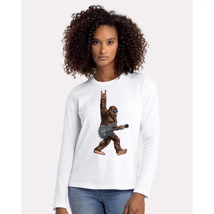 Bigfoot Guitar Rock On Womens Cotton Relaxed Long Sleeve T-Shirt