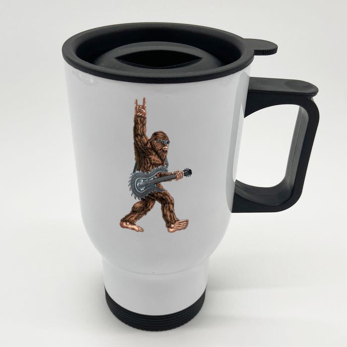 Bigfoot Guitar Rock On Front & Back Stainless Steel Travel Mug