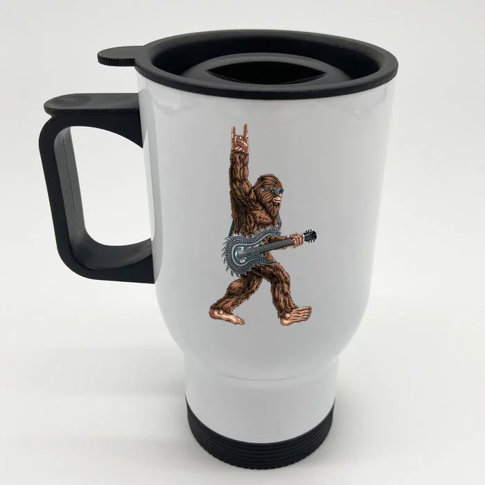 Bigfoot Guitar Rock On Front & Back Stainless Steel Travel Mug