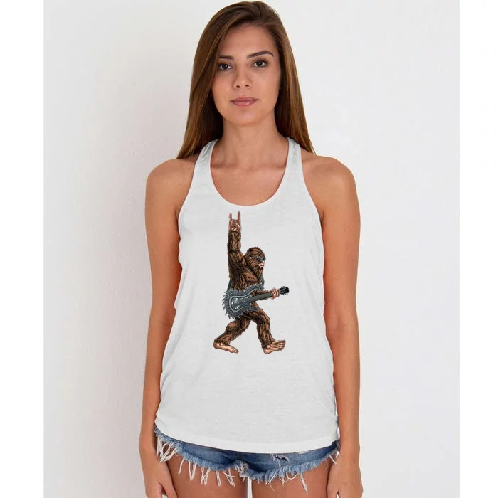 Bigfoot Guitar Rock On Women's Knotted Racerback Tank