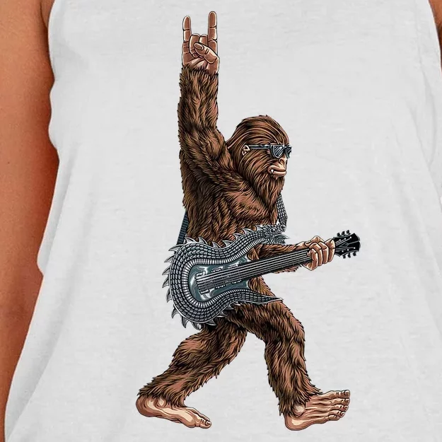 Bigfoot Guitar Rock On Women's Knotted Racerback Tank