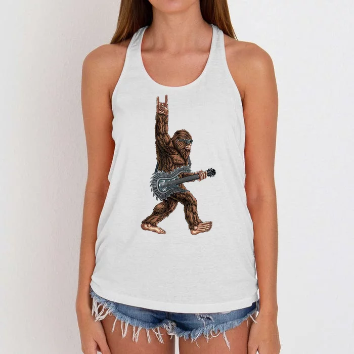 Bigfoot Guitar Rock On Women's Knotted Racerback Tank