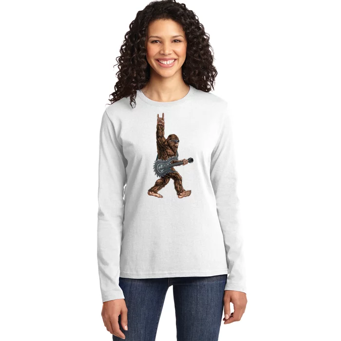 Bigfoot Guitar Rock On Ladies Long Sleeve Shirt