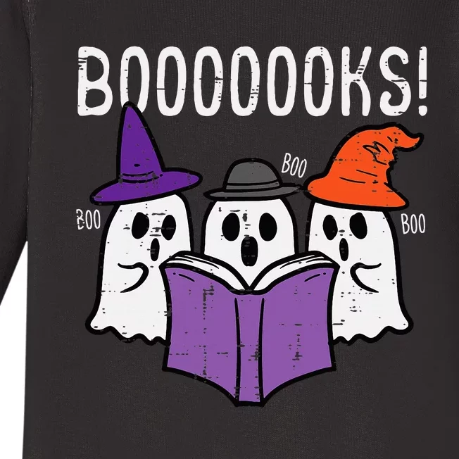 Boooks Ghosts Reading Book Retro Halloween Teacher Librarian Baby Long Sleeve Bodysuit