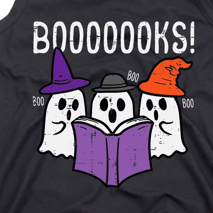 Boooks Ghosts Reading Book Retro Halloween Teacher Librarian Tank Top