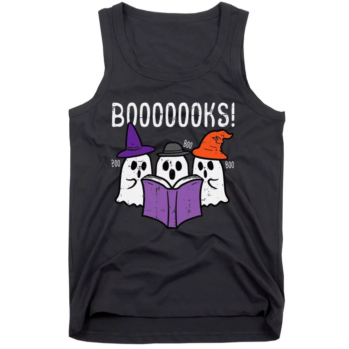 Boooks Ghosts Reading Book Retro Halloween Teacher Librarian Tank Top