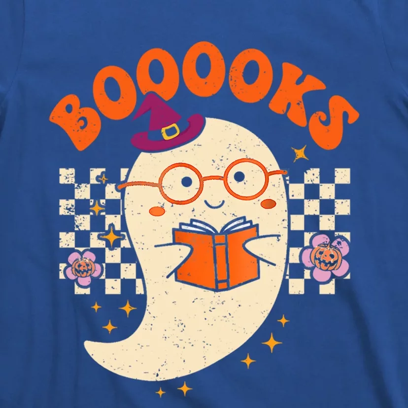 Books Ghost Reading Boooks Retro Groovy Halloween Teacher Gift T-Shirt