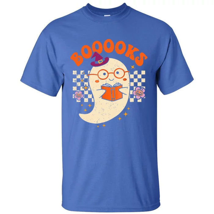 Books Ghost Reading Boooks Retro Groovy Halloween Teacher Gift Tall T-Shirt