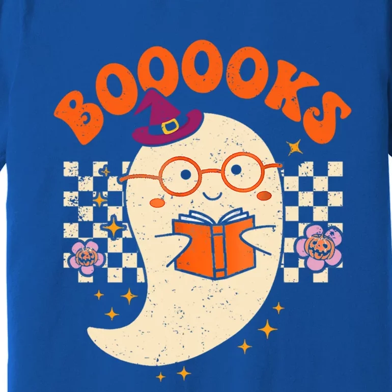 Books Ghost Reading Boooks Retro Groovy Halloween Teacher Gift Premium T-Shirt