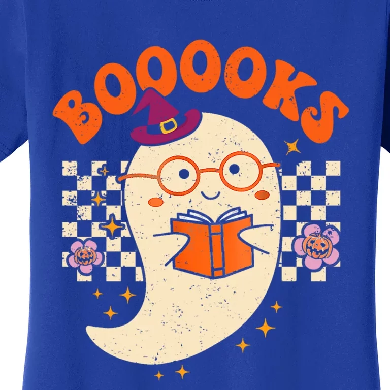 Books Ghost Reading Boooks Retro Groovy Halloween Teacher Gift Women's T-Shirt