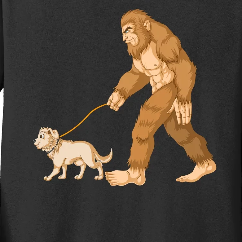 Bigfoot Golden Retriver Walking Kids Long Sleeve Shirt