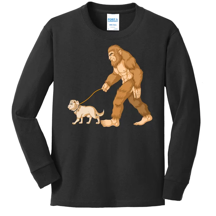 Bigfoot Golden Retriver Walking Kids Long Sleeve Shirt